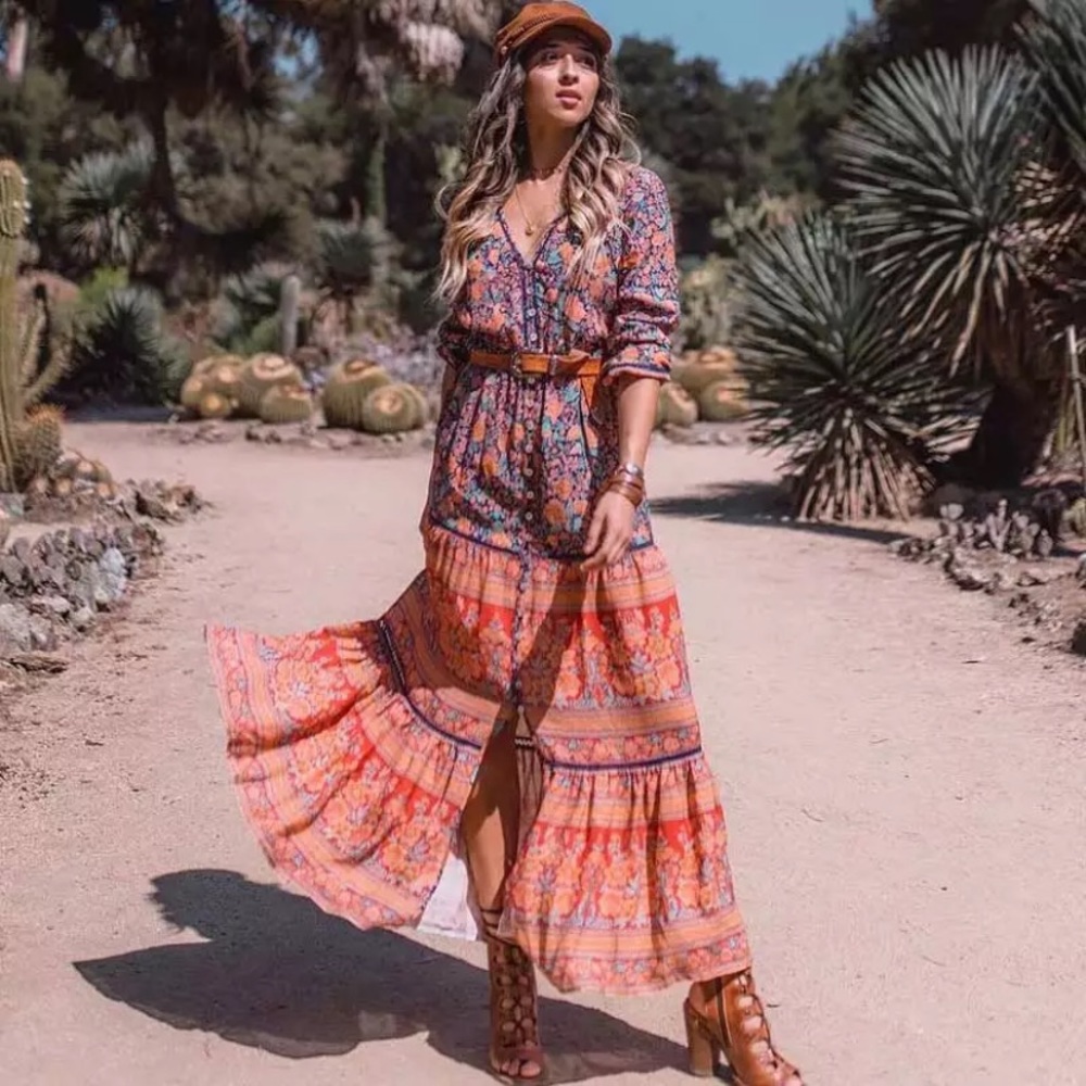 SOLD OUT Floral Bohemian Button Front Maxi Dress - Picture 2 of 5